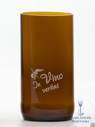 2 St. Öko-Gläser (aus einer Bierflasche) groß braun (13 cm, 6,5 cm) Moldawischer Storch - In vino veritas