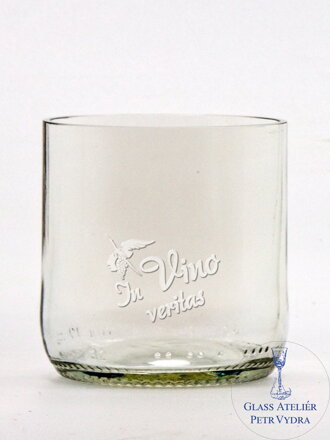 2 St. Öko-Gläser (aus einer Bierflasche) klein klar (7 cm, 6,5 cm) Moldawischer Storch - In vino veritas
