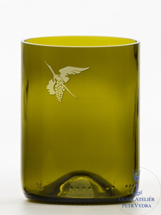 2 Stück Öko-Gläser (aus einer Weinflasche) kleine Olive (10 cm, 7,5 cm) Moldawischer Storch