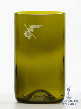 2 St. Öko-Gläser (aus einer Weinflasche) mitteloliv (13 cm, 7,5 cm) Moldawischer Storch