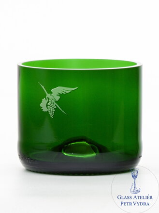 2 St. Öko-Gläser (aus einer Sektflasche) kleiner grüner (7 cm, 6,5 cm) moldauischer Storch