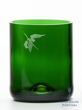 2 St. Öko-Gläser (aus einer Sektflasche) mittelgrün (7 cm, 7,5 cm) Moldawischer Storch