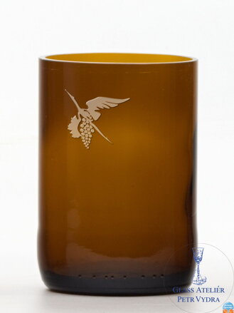 2 St. Öko-Gläser (aus einer Bierflasche) mittelbraun (10 cm, 6,5 cm) Moldawischer Storch