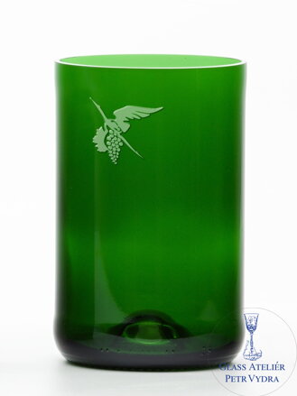 2 St. Öko-Gläser (aus einer Sektflasche) groß grün (13 cm, 6,5 cm) Moldawischer Storch