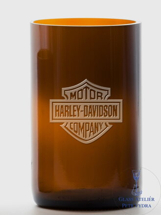 2ks Eko sklenice (z lahve šampusu) velká hnědá (13 cm, 6,5 cm) Harley Davidson