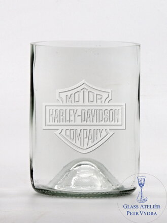 2ks Eko sklenice (z lahve od vína) malá čirá (10 cm, 7,5 cm) Harley Davidson