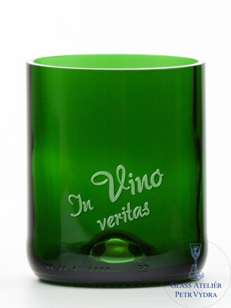 2ks Eko sklenice (z lahve od šampusu) střední zelená (7 cm, 6,5 cm) In vino veritas