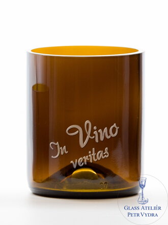2ks Eko sklenice (z lahve šampusu) střední hnědá (10 cm, 6,5 cm) In vino veritas