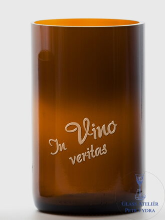 2ks Eko sklenice (z lahve šampusu) velká hnědá (13 cm, 6,5 cm) In vino veritas