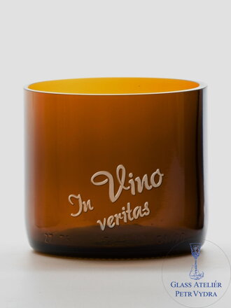 2ks Eko sklenice (z lahve šampusu) malá hnědá (7 cm, 6,5 cm) In vino veritas