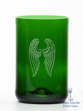 2ks Eko sklenice (z lahve od šampusu) velká zelená  (13 cm, 6,5 cm) Andělská křídla