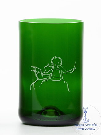 2ks Eko sklenice (z lahve od šampusu) velká zelená  (13 cm, 6,5 cm) Malý princ a liška