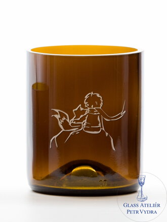 2ks Eko sklenice (z lahve šampusu) střední hnědá (10 cm, 6,5 cm) Malý princ a liška