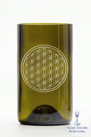2x Sklenice z recyklovaného skla – antik velká (400 ml) motiv Květ života + dárková krabice