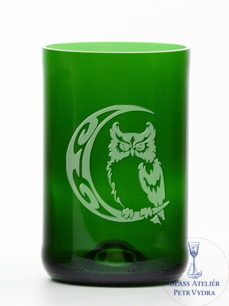 2 St. Öko-Gläser (aus einer Sektflasche) groß grün (13 cm, 6,5 cm) Eule