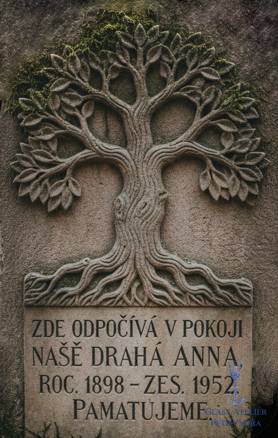 Obraz na akrylátovém skla - náhrobní deska s obrázkem, nápisem atd Barevná verze
