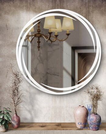 Dekorativní pískované zrcadlo s broušenou hranou a motivem ( kulatý motiv č 5 )