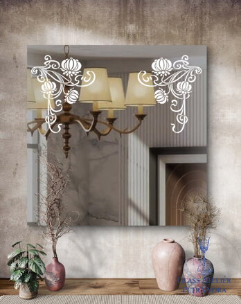 Dekorativní pískované zrcadlo s broušenou hranou a motivem ( vzor 1 čtverec )