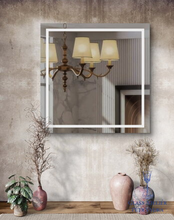 Dekorativní pískované zrcadlo s broušenou hranou a motivem ( vzor  okrajový pruh - čtverec )