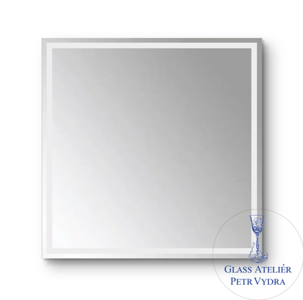 Dekorativní pískované zrcadlo s broušenou hranou a motivem ( vzor  okrajový pruh - čtverec )