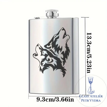 Flachmann mit 2x Wolfsmotiv - Metallgravur