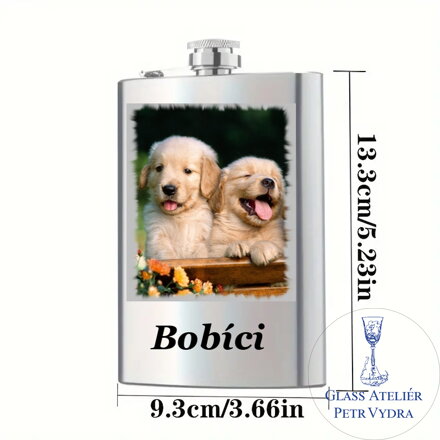 Flachmann mit Ihrem Farbbildes Foto -Übertragen eines Farbbildes auf Metall, Glas usw.