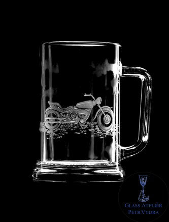  Motorrad / BIERKRUG - Hand graviertes Glas