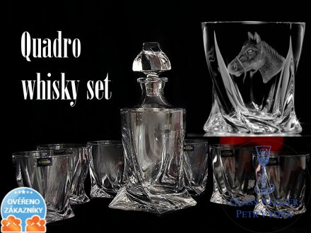 Quadro whisky set: 7x whisky pohára (850 ml) a whisky karafa (340 ml) v darčekovej krabici - motív koňa