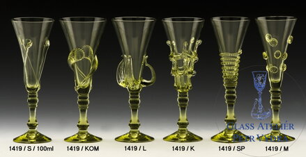 Historické sklo 2x- sklenice šampus 1419/17 cm