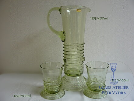 Džbán s 6x sklenicema z historického skla - 1x 1109/400 ml a 6x 1220/100 ml