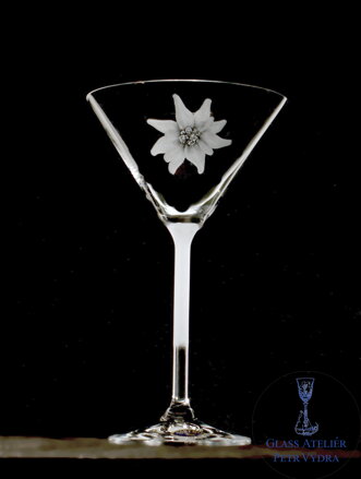 6x Martini glas - Edelweiß Motiv - Hand graviertes Glas
