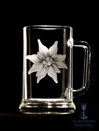  Biergläser 0,5 litre -Edelweiss -Hand graviertes Glas