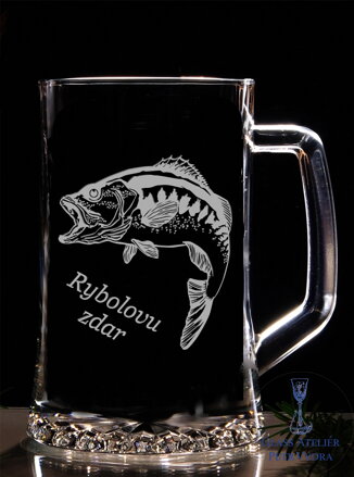 Pullitr nebo třetinka s pískovaným motivem - ryba a nápis rybolovu zdar
