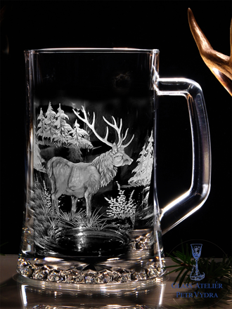 Biergläser 0,5 litre - Jagd Motive ( der Hirsch ) - Hand graviertes Glas