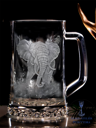 Biergläser 0,5 litre - Jagd Motive ( Elefant ) - Hand graviertes Glas