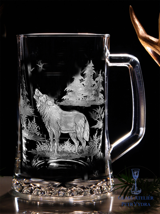 Biergläser 0,5 litre - Jagd Motive ( Wolf ) - Hand graviertes Glas
