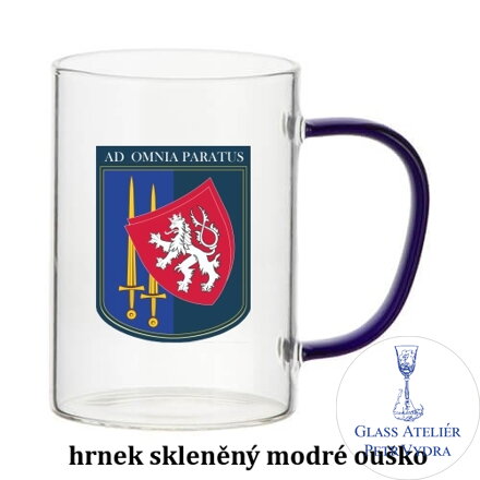 Sklenice 450 ml s barevným uchem s vaším s vaším textem, fotografií nebo motivem ( fotografie je vzorová )