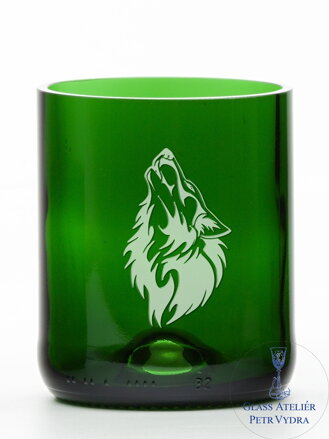 2 St. Öko-Gläser (aus einer Sektflasche) mittelgrün (7 cm, 6,5 cm) Wolf