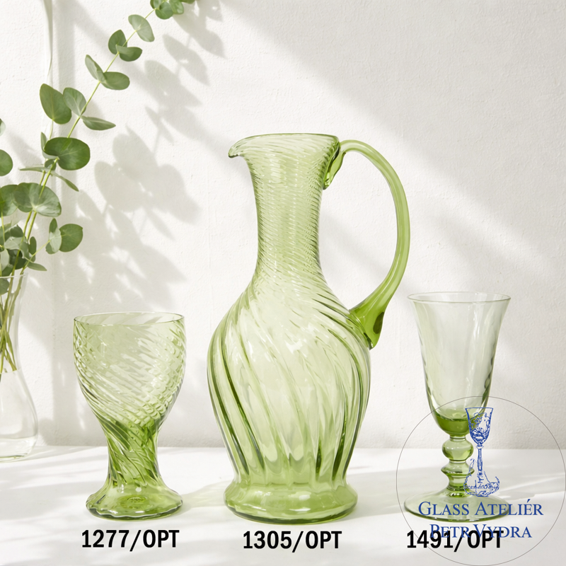 HISTORISCHES GLAS - Waldglas -  Krug mit 6x Gläser -1x 1305/OPT/900 ml a 1491/OPT/150 ml