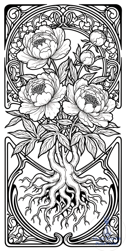 Dekorativní pískovaná tabule skla do okna, skříní nebo dveří (Secesní přírodní vzor - pivoňky )