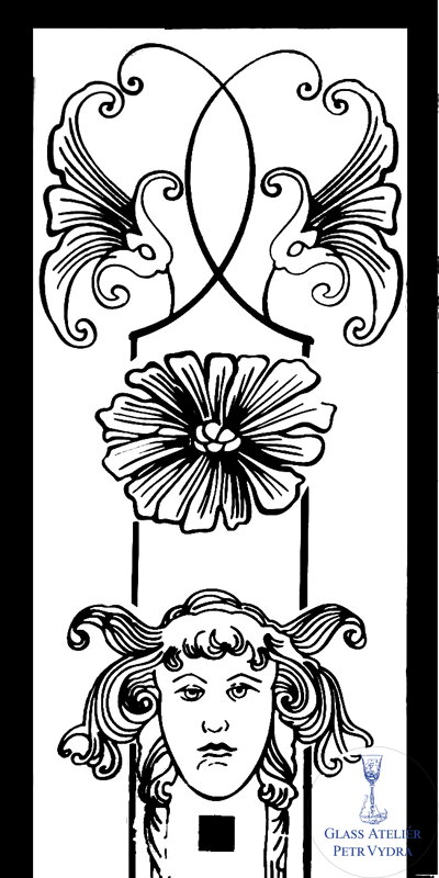 Pískovaná tabule skla do okna nebo dveří ( květinový vzor s hlavou )