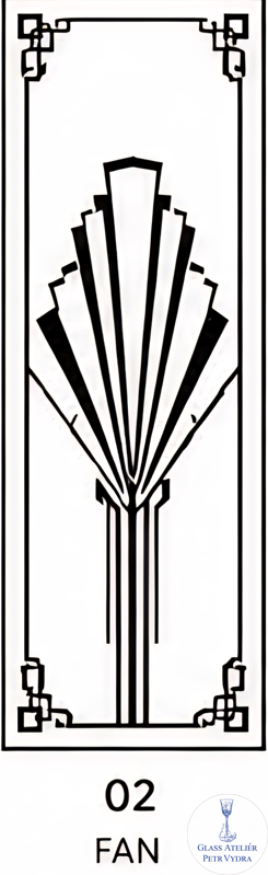 Dekorativní pískovaná tabule skla do okna, skříní nebo dveří ( Art deco 2 - Fan )