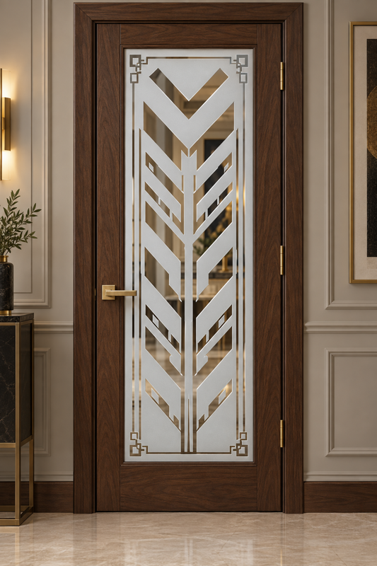 Dekorativní pískovaná tabule skla do okna, skříní nebo dveří ( Art deco 5 - Chevron )