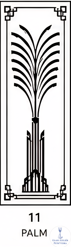 Dekorativní pískovaná tabule skla do okna, skříní nebo dveří ( Art deco 11 - Palm )