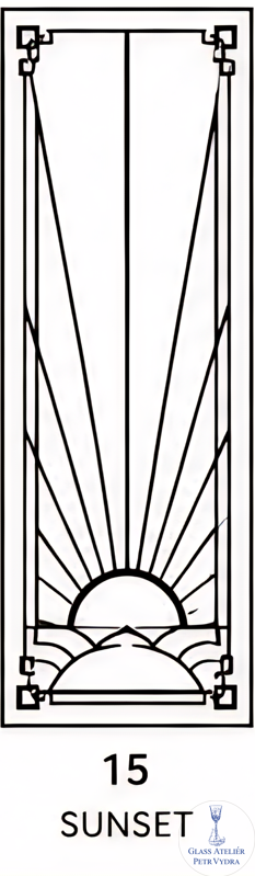 Dekorativní pískovaná tabule skla do okna, skříní nebo dveří ( Art deco 15 - Sunset )