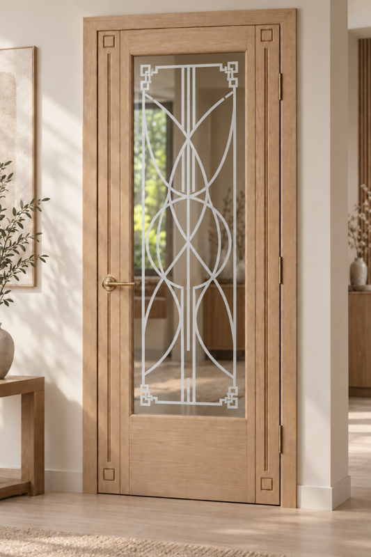 Dekorativní pískovaná tabule skla do okna, skříní nebo dveří ( Art deco 20 - Harmony )