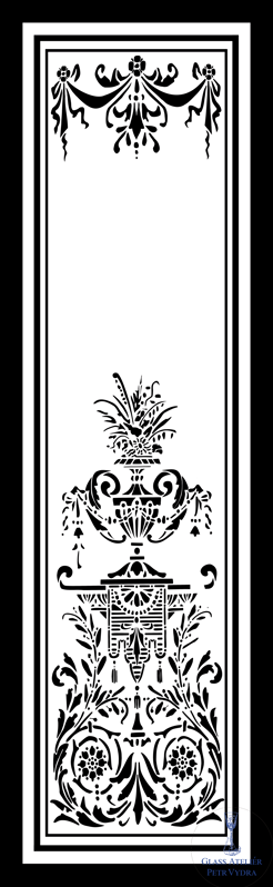 Dekorativní pískovaná tabule skla do okna, skříní nebo dveří ( ornamentální vzor )