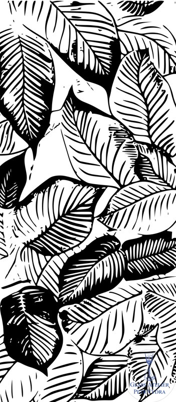 Dekorativní pískovaná tabule skla do okna, skříní nebo dveří ( listy  1 - moderní vzor )