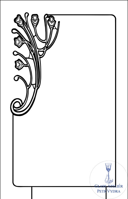 Dekorativní pískovaná tabule skla do okna, skříní nebo dveří ( ornamentální  secesní vzor od Muchy)