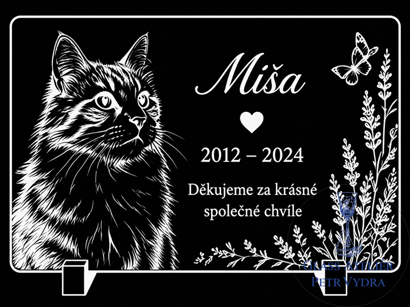 Vzor č. 50 - Náhrobní pomníček z černého skla pro domácí mazlíčky 